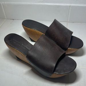 Robert Clergerie Wooden Platform Sandals Brown Leather, size 6.5 W